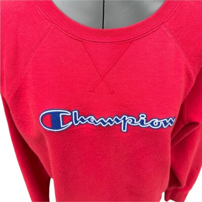 VINTAGE CHAMPION red sweatshirt 80s embroidered logo chest-Retro