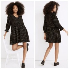 Madewell Lucie V-Neck Smocked Mini Dress in Oval Dot ND043 size L ruffle