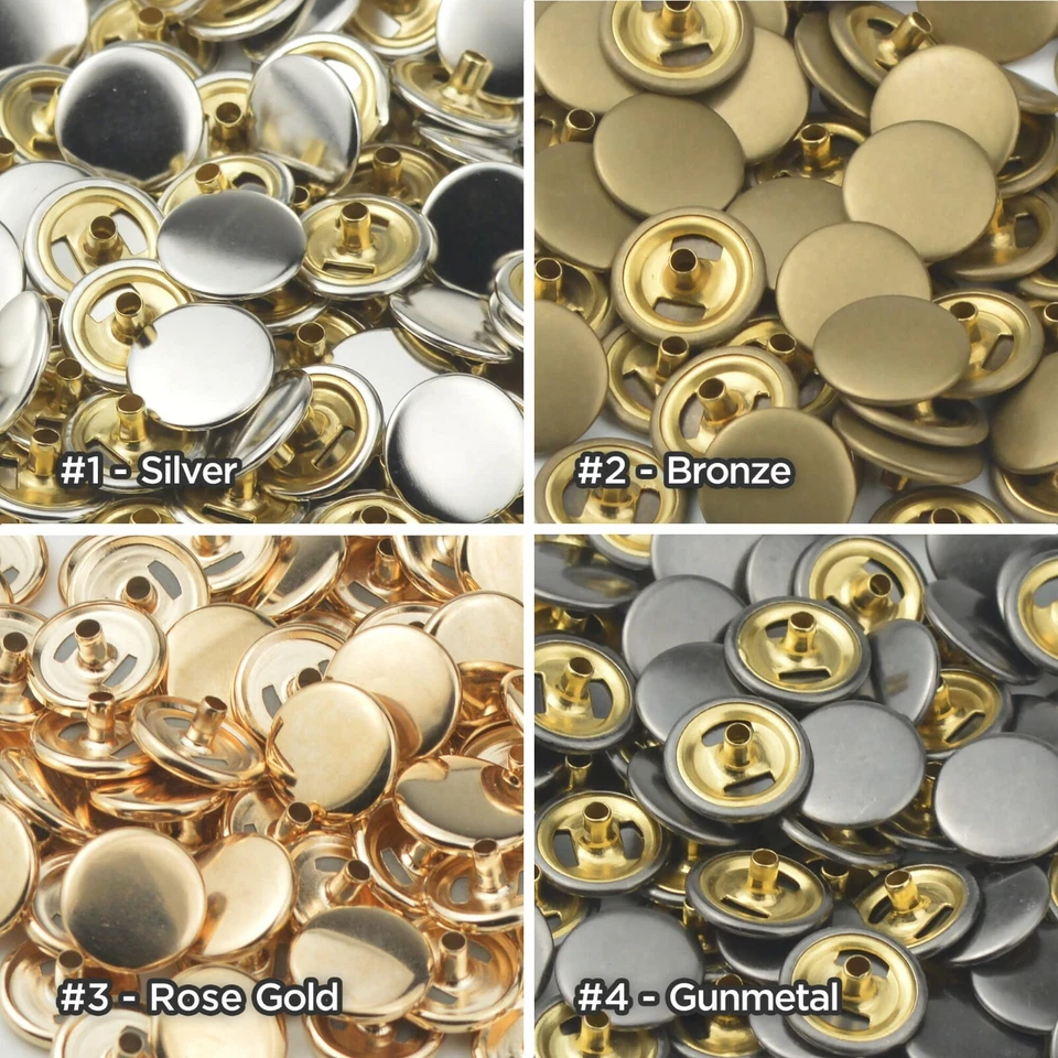 30sets Solid Brass Snap Fastener Press Studs Snaps Button Popper #201 #203 - Image 2 of 4