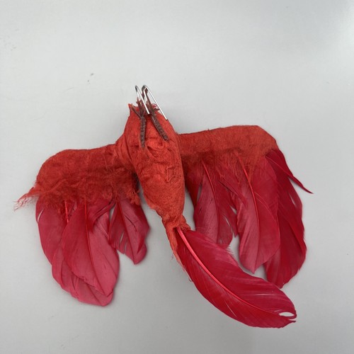 Vtg Flocked and Feather Cardinal Flying Wire Bird Christmas Ornaments Set Of 3 - Picture 4 of 11