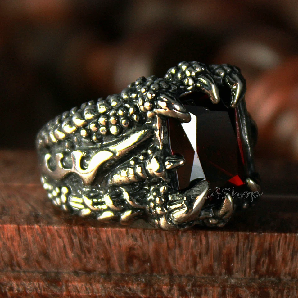 Anillo de motociclista retro para hombre garra de dragón circonita cúbica roja versión de la mejor calidad Foto 4 de 4