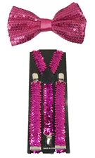Unisex Clip-on Sequin "Hot Pink" Bow tie & Suspender Set
