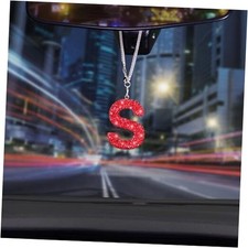 Bling Car Mirror Hanging Accessories - Letter S, Crystal Rhinestone Red-s