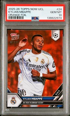 PSA 10 Kylian Mbappe 2025-26 Topps Now UCL #24 Hat Trick ORANGE