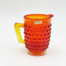 Fenton Mini Hobnail Amberina Glass Creamer Pitcher Orange Yellow  3.5"