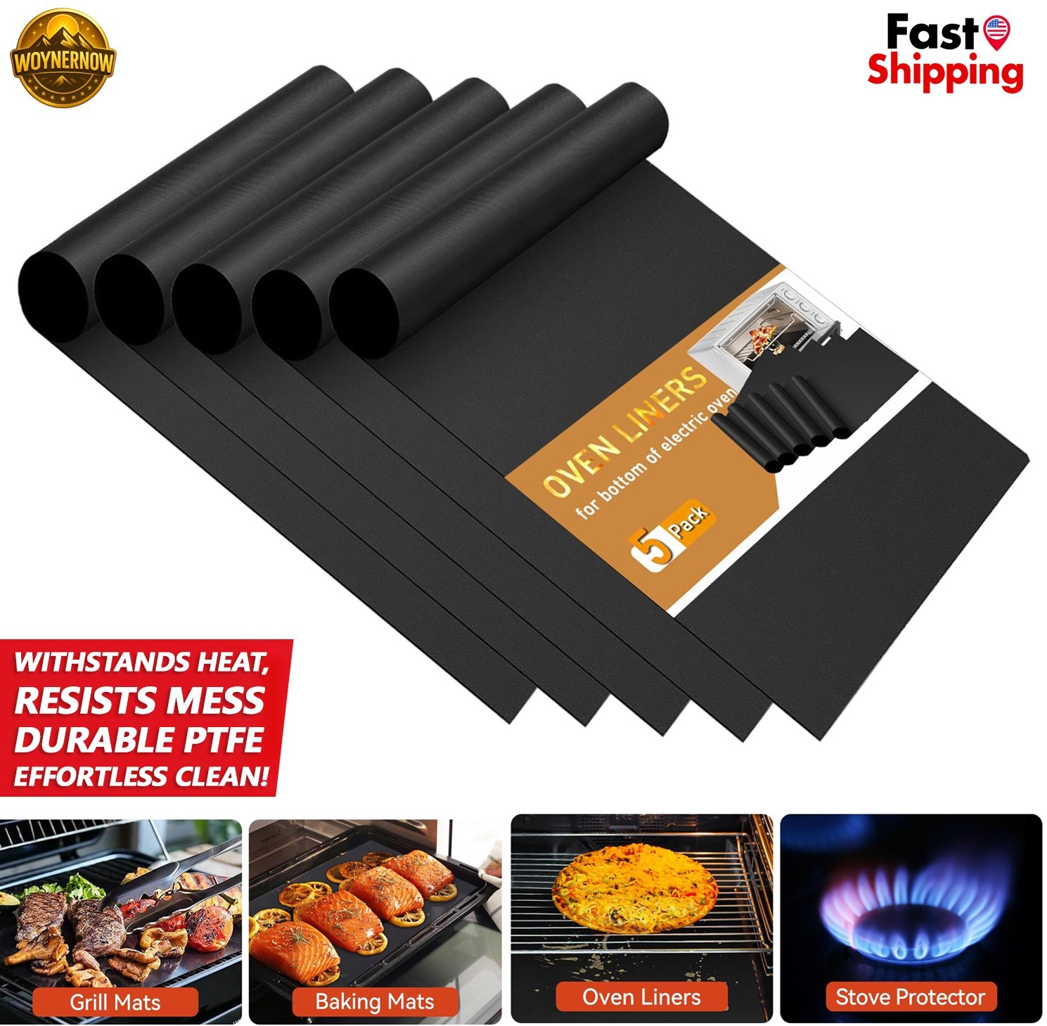 Oven Liners for Bottom of Oven - Large Heavy Duty Mats, 17”X25” Non-Stick 5 PACK