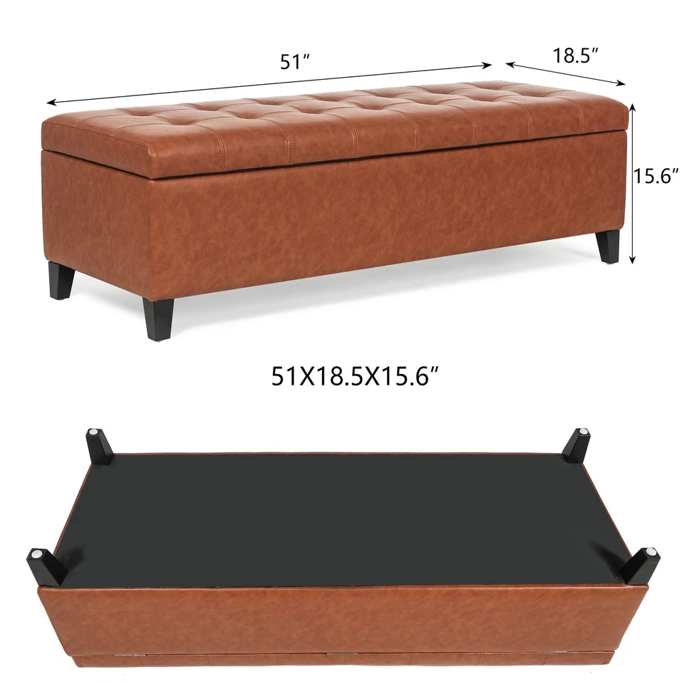 Banco otomano de almacenamiento superior elevador rectangular de 51 pulgadas en tela acolchada tapizada... Foto 4 de 4