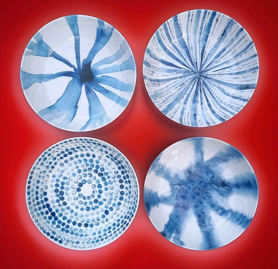 Max Studio Melamine Large Salad Bowls 8 Inch Blue Watercolor Abstract Set Of 4 - Image 2 of 4