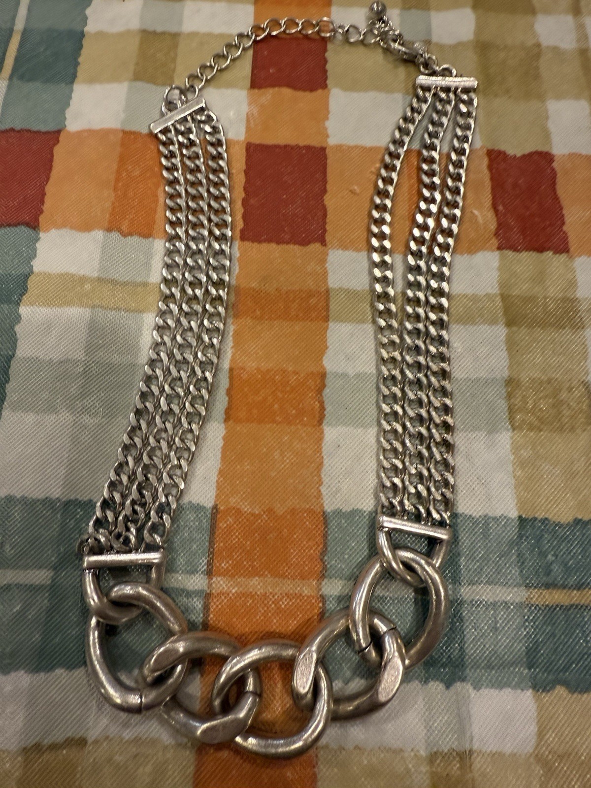 Nadri Silver Statement Necklace Multi-Strand Chai… - image 3