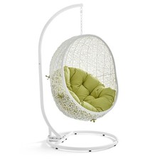 Modway Hide Steel Rattan Outdoor Patio Swing Chair with Stand in White/Peridot