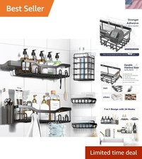 Elegant 7-Pack Shower Caddy Set - Rustproof Stainless Steel No-Drill Organizer