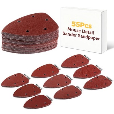 Giwiemi 55Pcs Mouse Detail Sander Sandpaper, 9 Grits 40800 Premium Triangle S...