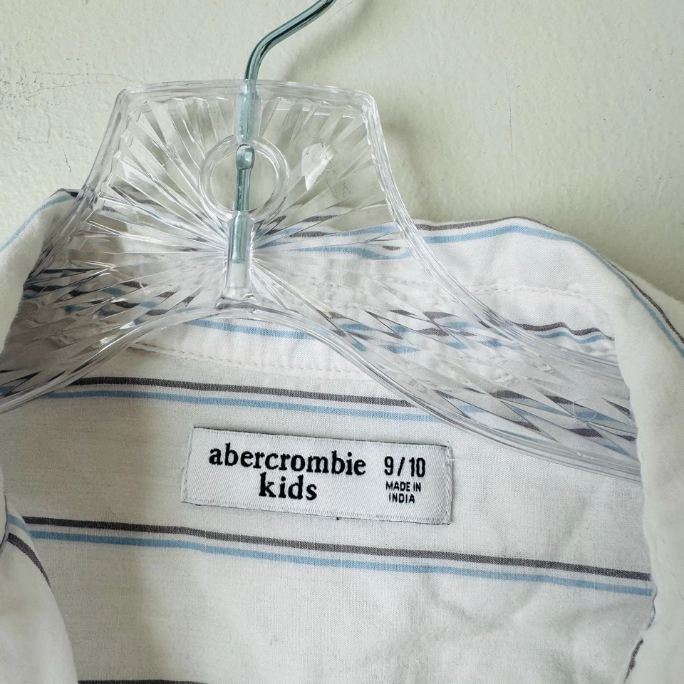 Abercrombie Kids White And Blue Striped Long Sleeve Button Up Shirt Girls 9/10 - Image 4 of 4