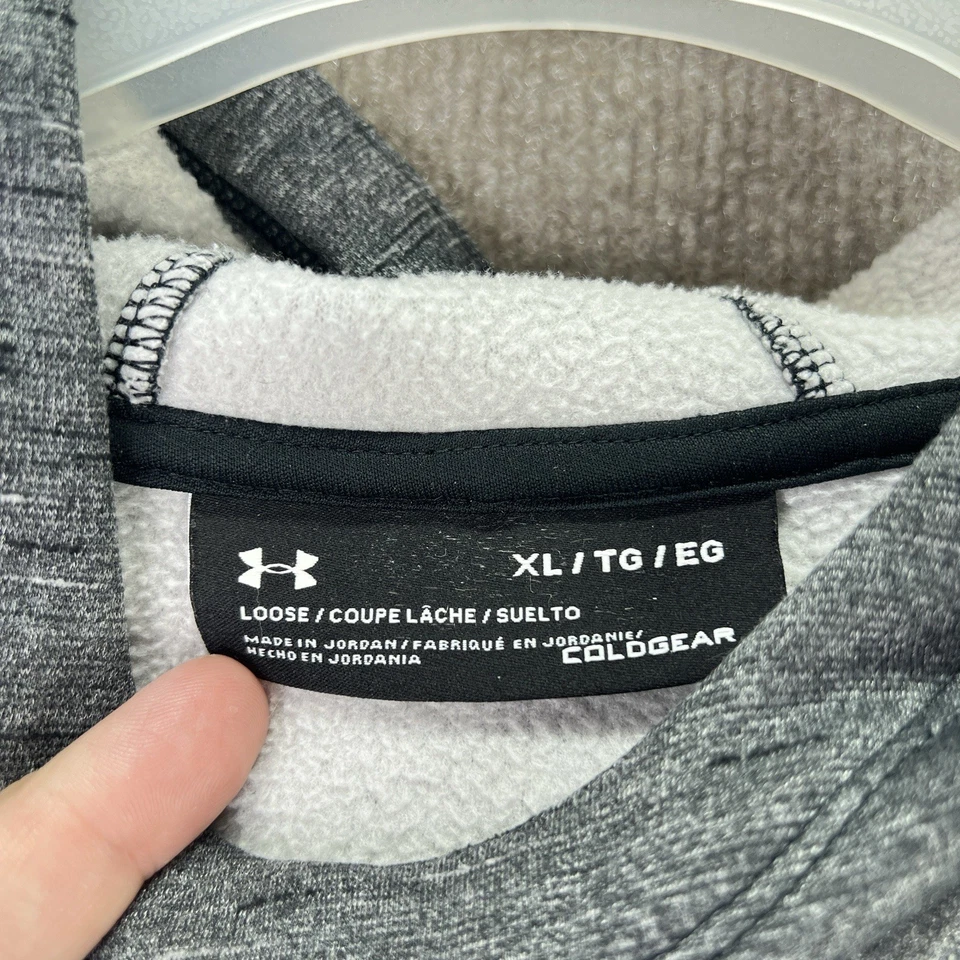 Moletom com capuz feminino Under Armour XL cinza Coldgear lã logotipo metálico capuz gola alta - Imagem 2 de 4