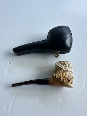 Vintage Hand Carved Block Meerschaum Smoking Pipe Turkey  Viking? Man  Warrior