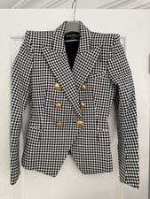 Balmain Womens Houndstooth Double-Breasted Bl...