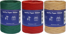 Raffia Ribbon for Gift Wrapping, 3 Rolls Christmas Ribbon for Craft, Packing Pap