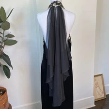 Vintage Black Velvet Gold Embroidered Draped Scarf Halter Dress