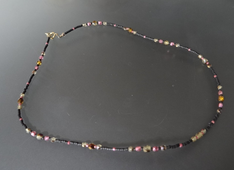 1/20 14k GF Clasp Faceted Beads Heishi Style 16" Necklace Pink Amber Colorful
