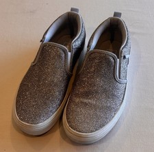 Vans Slip-On Silver Glitter Sneakers Girls 3.5-4/ Women 5 Low Top Canvas Shoes