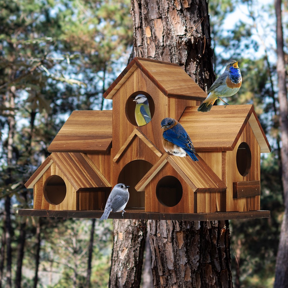 Large Bird House for Outside Clearance, Wooden Hanging Bird House with ...