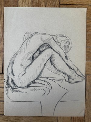 Vintage 1950s Pencil Drawing Woman Figure Study 9 x 12 OOAK
