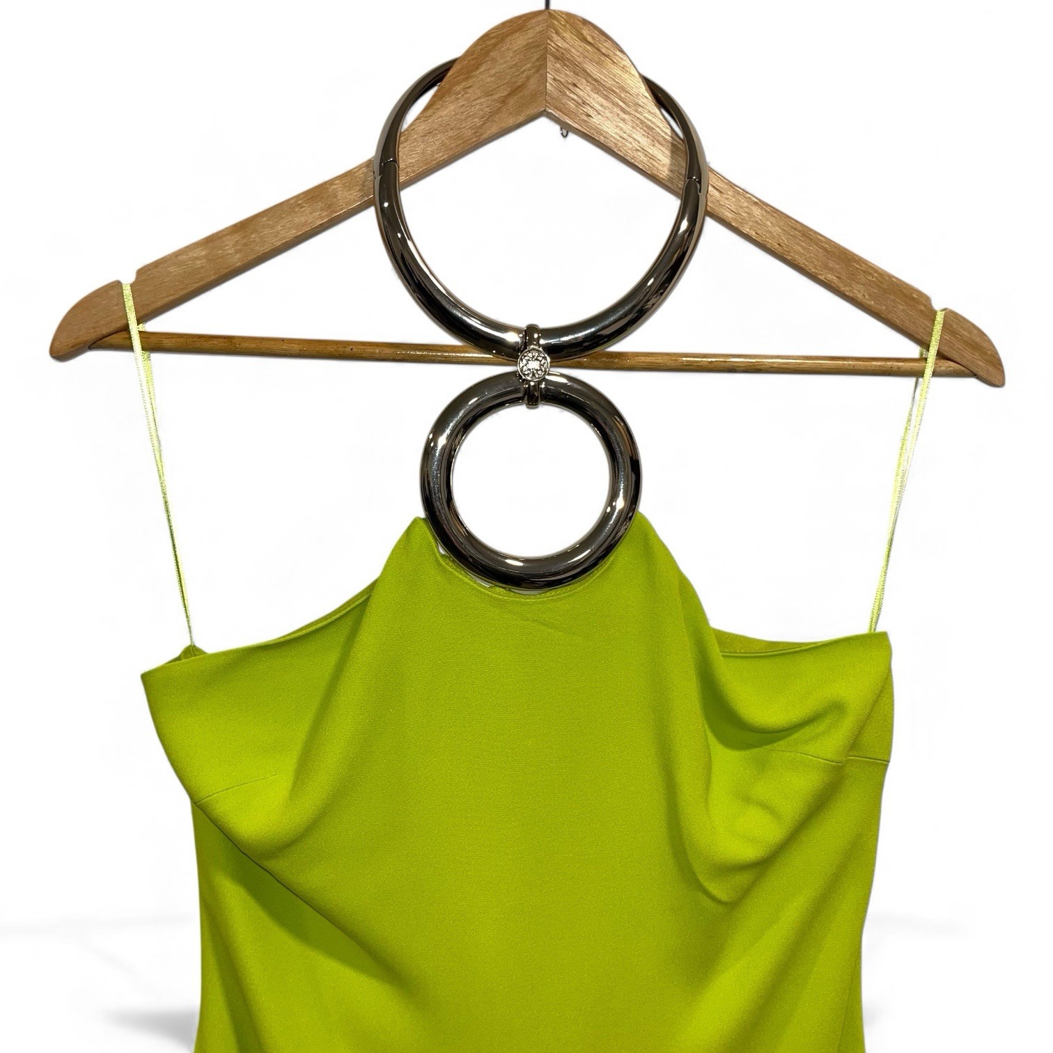 ELIE SAAB Maxi Gown Dress Green Crepe Ring Hardware Silk Formal FR38 US6 NWT 🟡 image 6