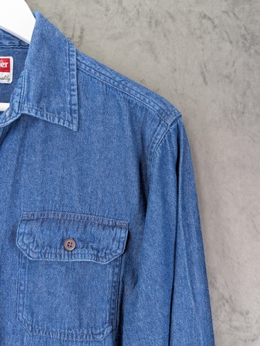 Wrangler Denim Shirt Men's Size Medium Mid-Weight Cotton Long Sleeve Button Up - Picture 7 of 11