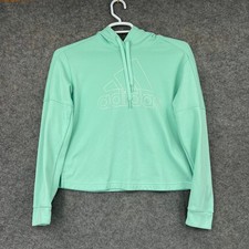Adidas Hoodie Girls Medium 12-14 Teal Green Fleece Pullover Sweatshirt Athletic