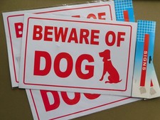 Beware Of Dog - 5 Signs : 8x12 inch - White  Red plastic