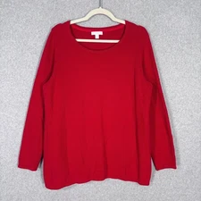Charter Club Waffle Knit Tunic Sweater 1X Red Textured Classic Lounge Cozy Thin