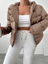 Women's Cropped Puffer Jacket Zip Up Quilted Padded Short Coat Warm Winter