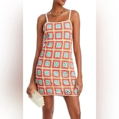 Willow & Wind Granny Square Boho Festival Crochet Mini Dress Size S