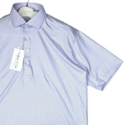 Collars & Co Featherweight Flex Polo Men s Medium Camden White Blue Stripe NWT