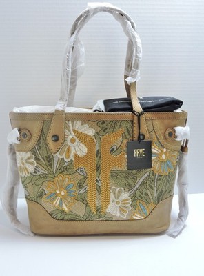 Frye Melissa Embroidery Carryall Beige Multi Color Shopper Tote Shoulder Bag NWT
