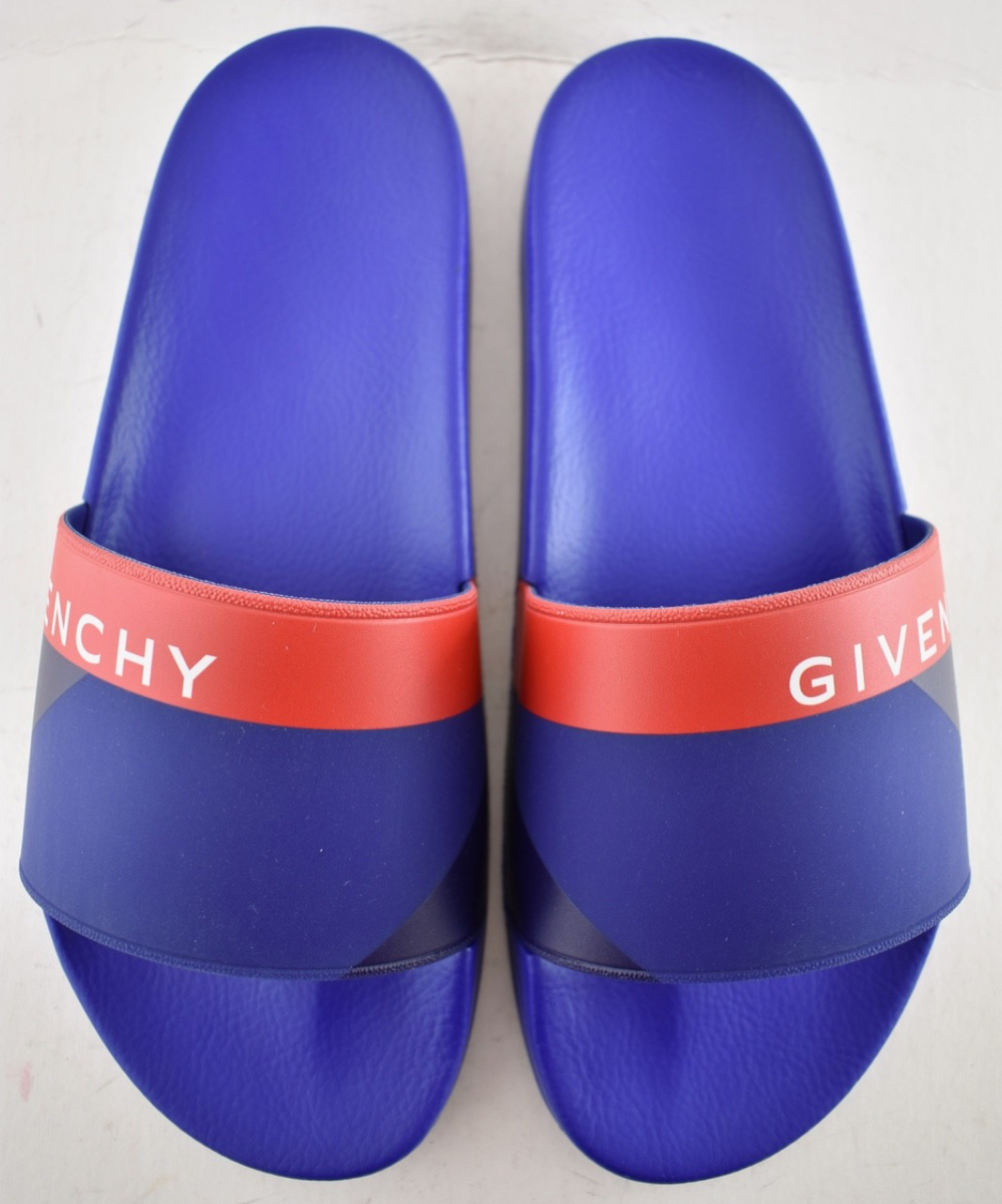 Givenchy Paris Blue Red White Logo Rubber Pool Slide Sandal Flip
