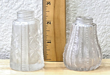 2 Heavy Pressed Cut Glass Salt Shakers Rustic 1920s Era Clear Starburst Pattern