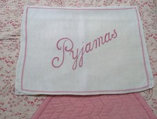 Vintage Pyjamas Case With Pink Needlepoint Embroidery