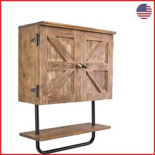 Rustic Barndoor Bathroom Wall Cabinet 17x21'' with Adjustable Shelf  Towel Bar