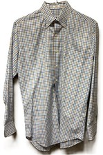 Peter Millar Dress Shirt Mens M Blue White Brown Plaid Button Down