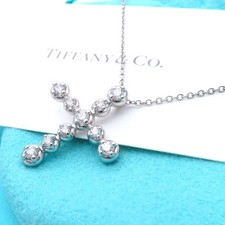 Rare Tiffany  Co. 10P Cross Diamond White Gold Necklace 750/18K YO524