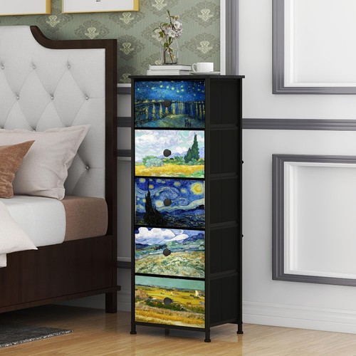 Dresser with 5 Drawers Narrow Tall Nightstand Van Gogh Dresser for Bedroom Fa... - Picture 5 of 7