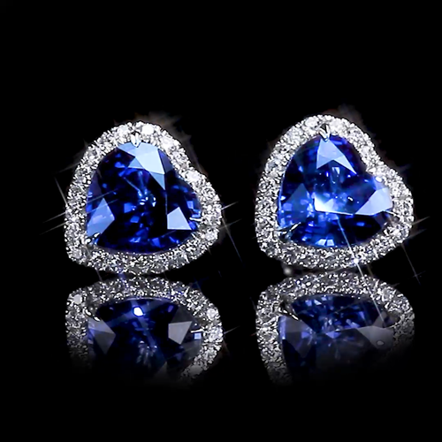 Saphir Diamant Damen Ohrringe Lab Created Herzschliff 4 Kt GLI Ohrstecker 950... - Video 1 von 1