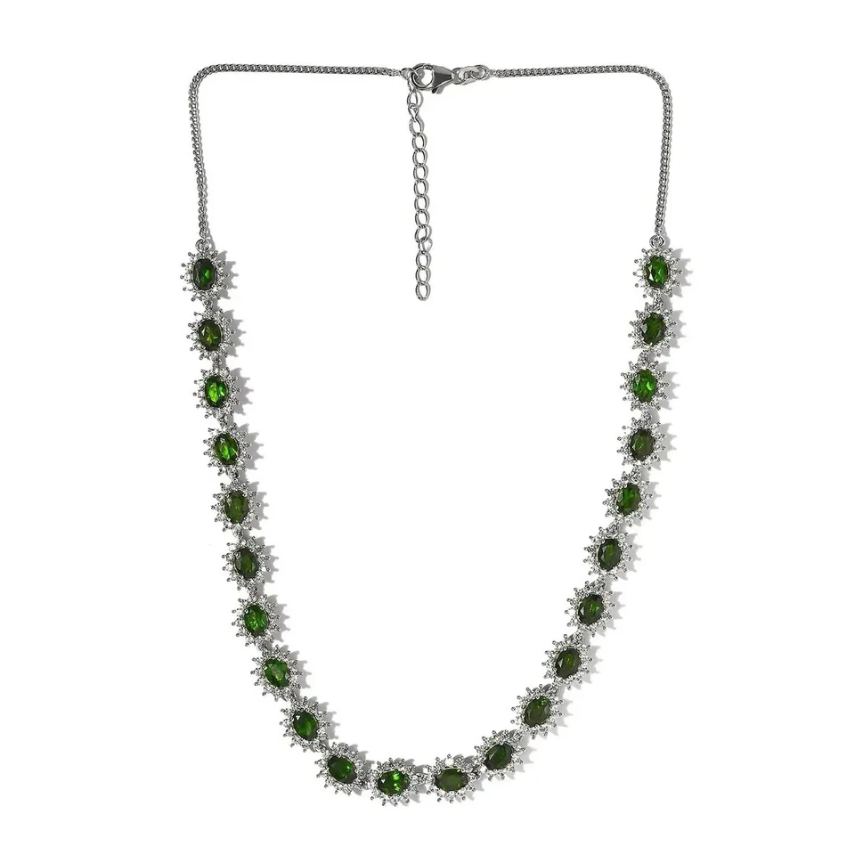 Collar de diopsidos cromados y circonitas blancas 18-20 pulgadas en platino sobre esterlina Foto 4 de 4