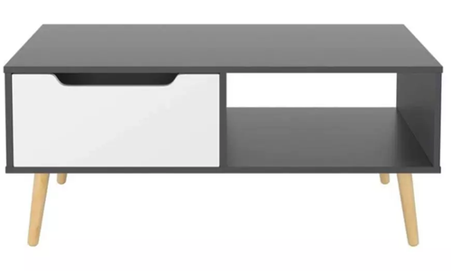 Coffee Table, Modern Tea Table with Open Storage Shelves, Two Drawers and Solid - Picture 2 of 6