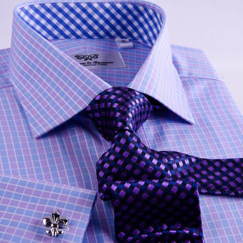 Chemise habillée homme violet et bleu à carreaux et damiers affaires formelle à carreaux Gingham - Photo 1 sur 11