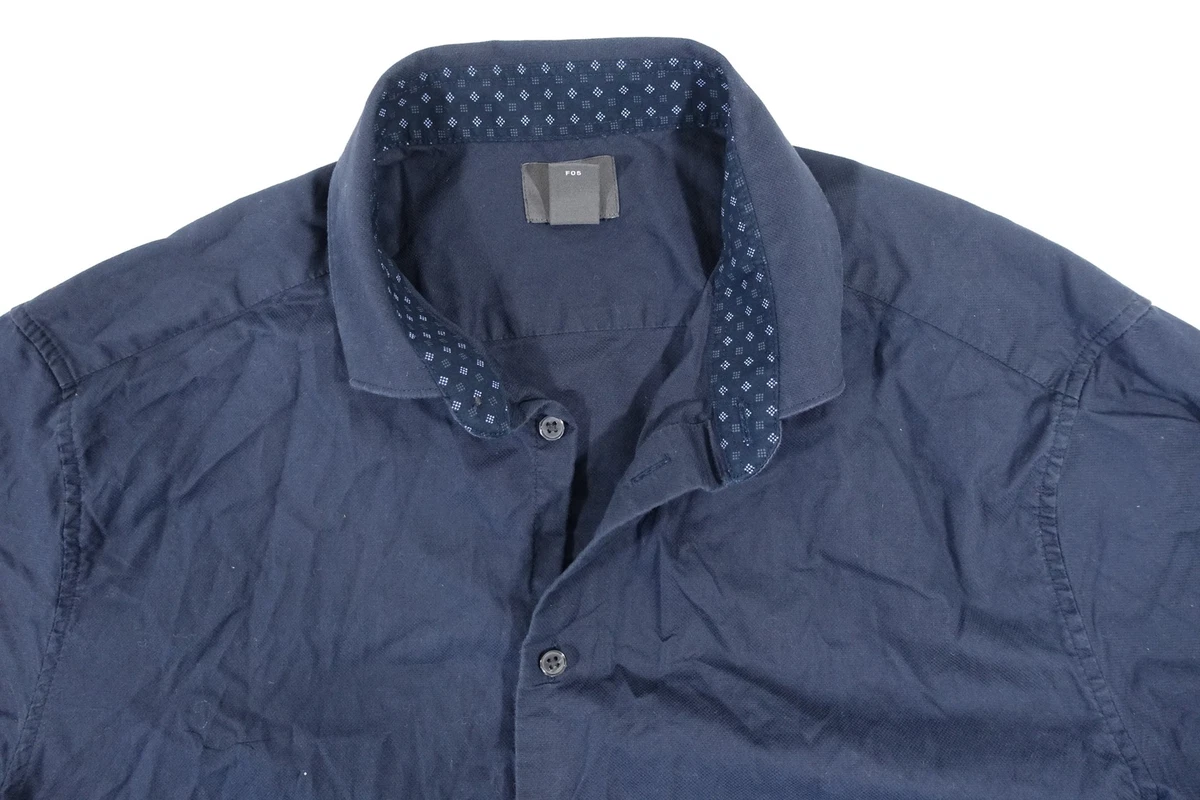 H M XL Blu Navy XL Slim Fit Intrecciato Pulsante Anteriore Camicia