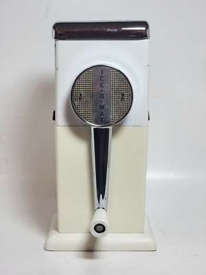 VINTAGE ICE-O-MAT ICOMATIC White Hand Crank  Ice Crusher Complete