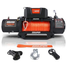 Zesuper Electric Winch 12v 9500 Lbs Synthetic Rope Towing Truck Traile Off Road