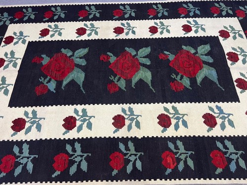 Turkish Hand Woven Erzurum Bardiz Kilim, Original Rug with Rose 64 x 101 in Rug - Picture 7 of 10